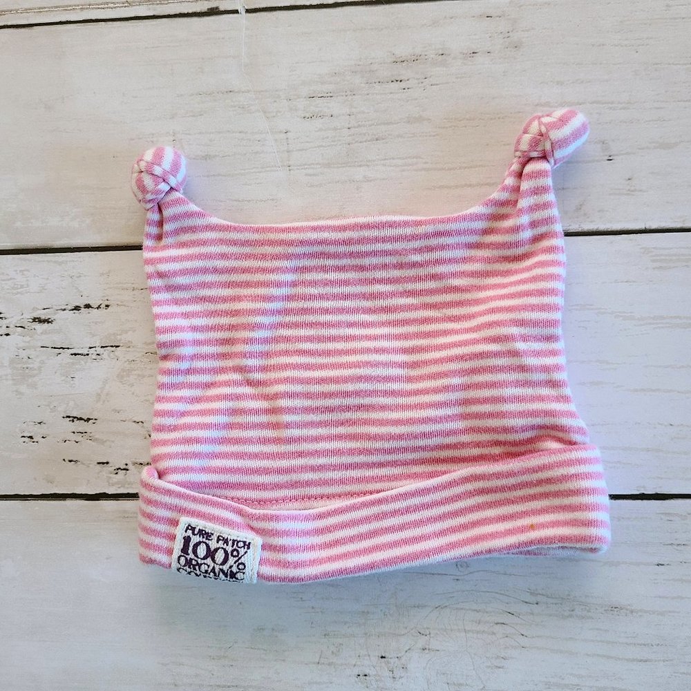 ♡ 5/$20 - Pure Patch Girl's Pink Stripped 100% Organic Cotton Beanie Hat